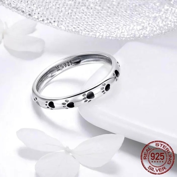 925 Sterling Silver Stackable Dog Cat Footprints Ring - Picture 5 of 6